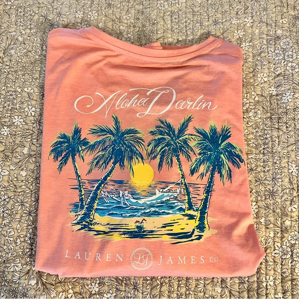 Lauren James Coral Tee with Palm Tree Design - Picture 11 of 11
